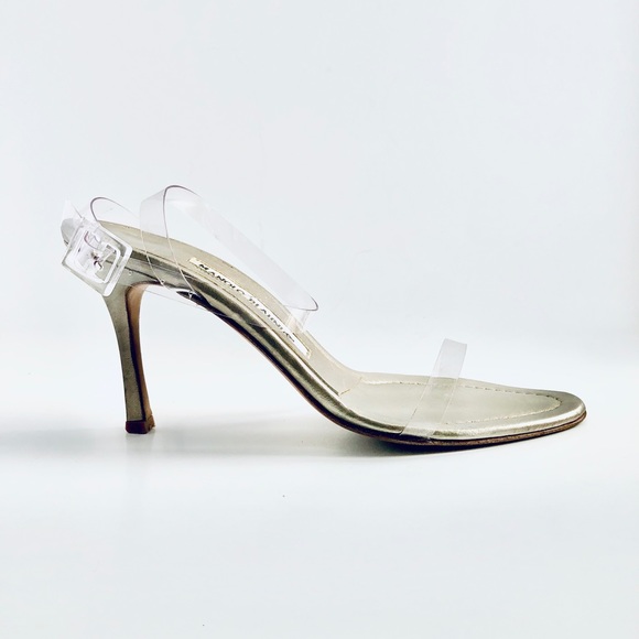 Manolo Blahnik Pewter Sandals with Clear Straps - Picture 9 of 16